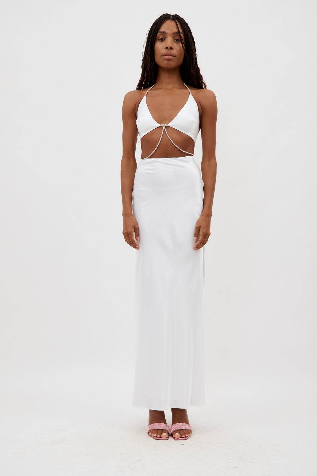 Nomi White Crystalline Wrap Halter Dress - Désordre Boutique