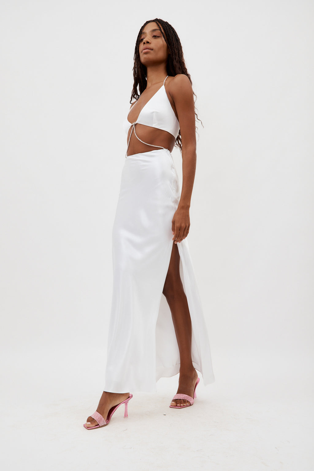 Nomi White Crystalline Wrap Halter Dress - Désordre Boutique