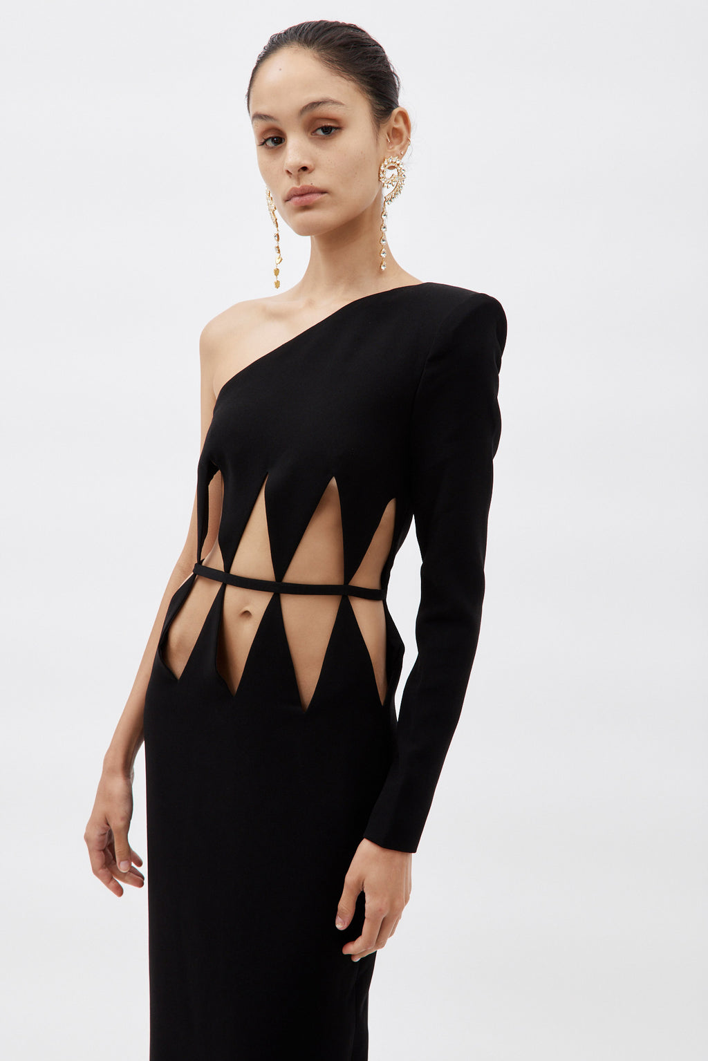 One Shoulder Black Diamond Cut Out Dress - Désordre Boutique