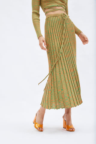 Pleated Green Tangerine Knit Tie Skirt - Désordre Boutique