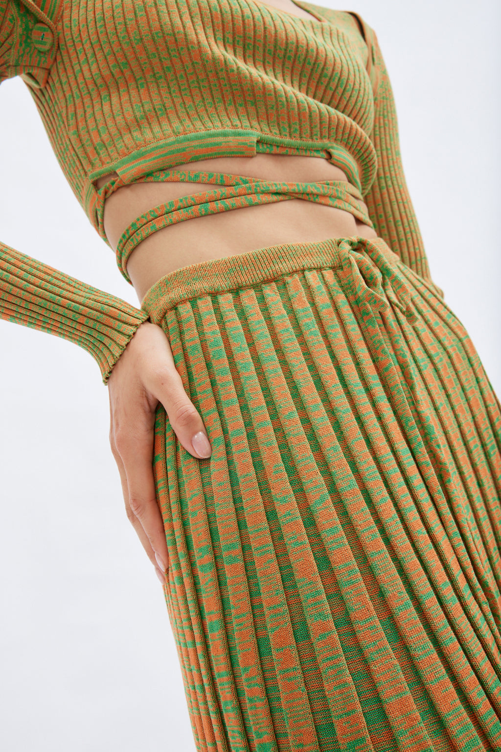 Pleated Green Tangerine Knit Tie Skirt - Désordre Boutique