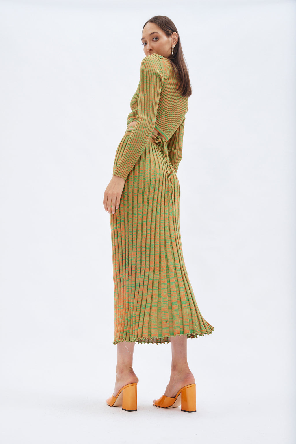 Pleated Green Tangerine Knit Tie Skirt - Désordre Boutique