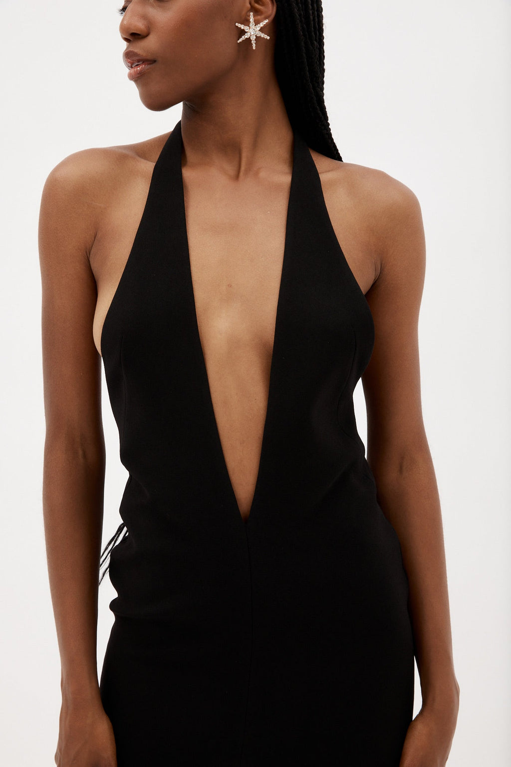 Plunge Black V Dress with Front Slit - Désordre Boutique