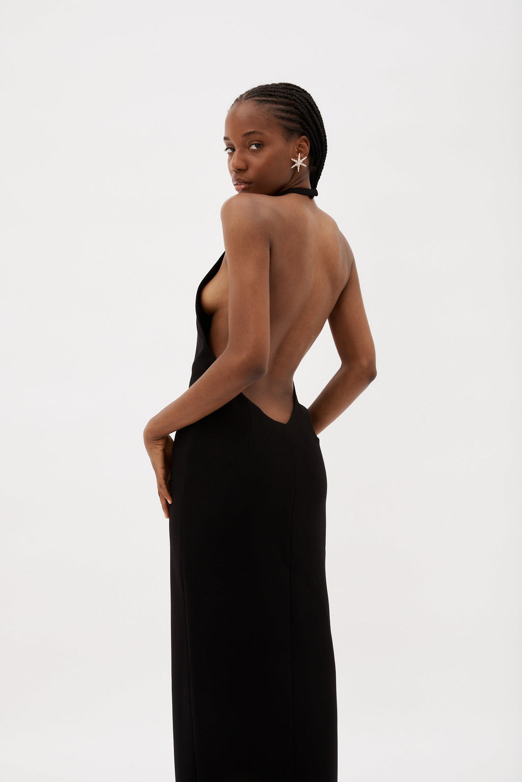 Plunge Black V Dress with Front Slit - Désordre Boutique