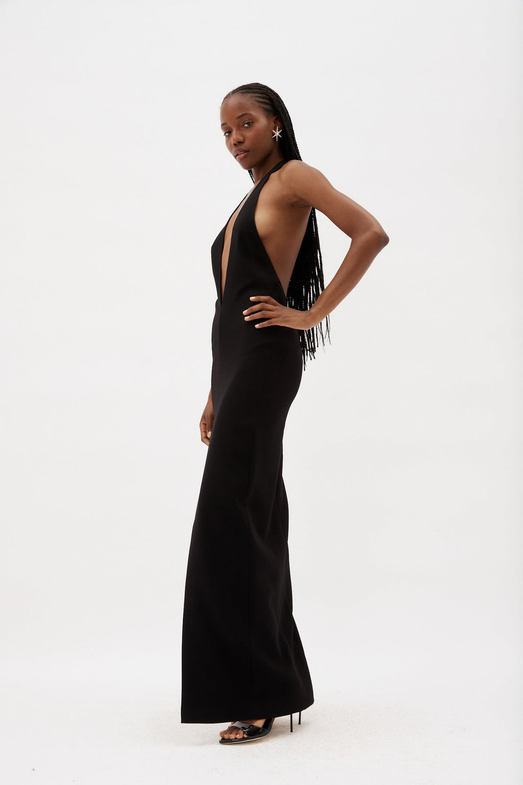 Plunge Black V Dress with Front Slit - Désordre Boutique