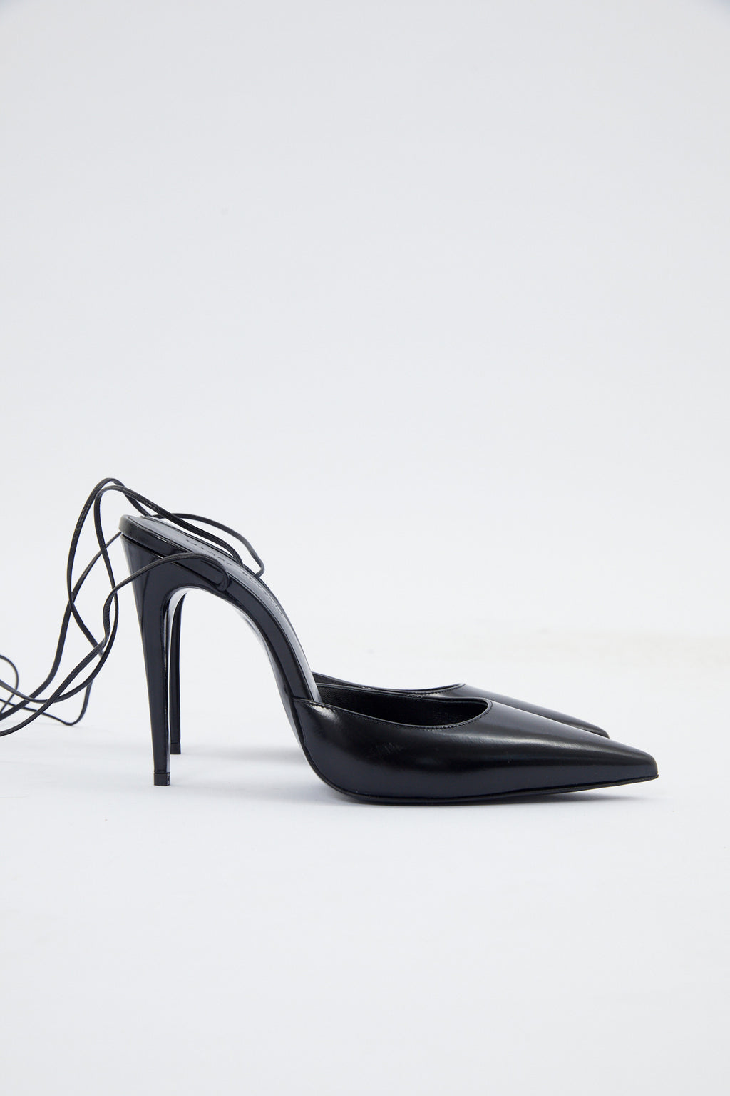 Pointed Toe Black Leather Mule Wrap Pumps - Désordre Boutique