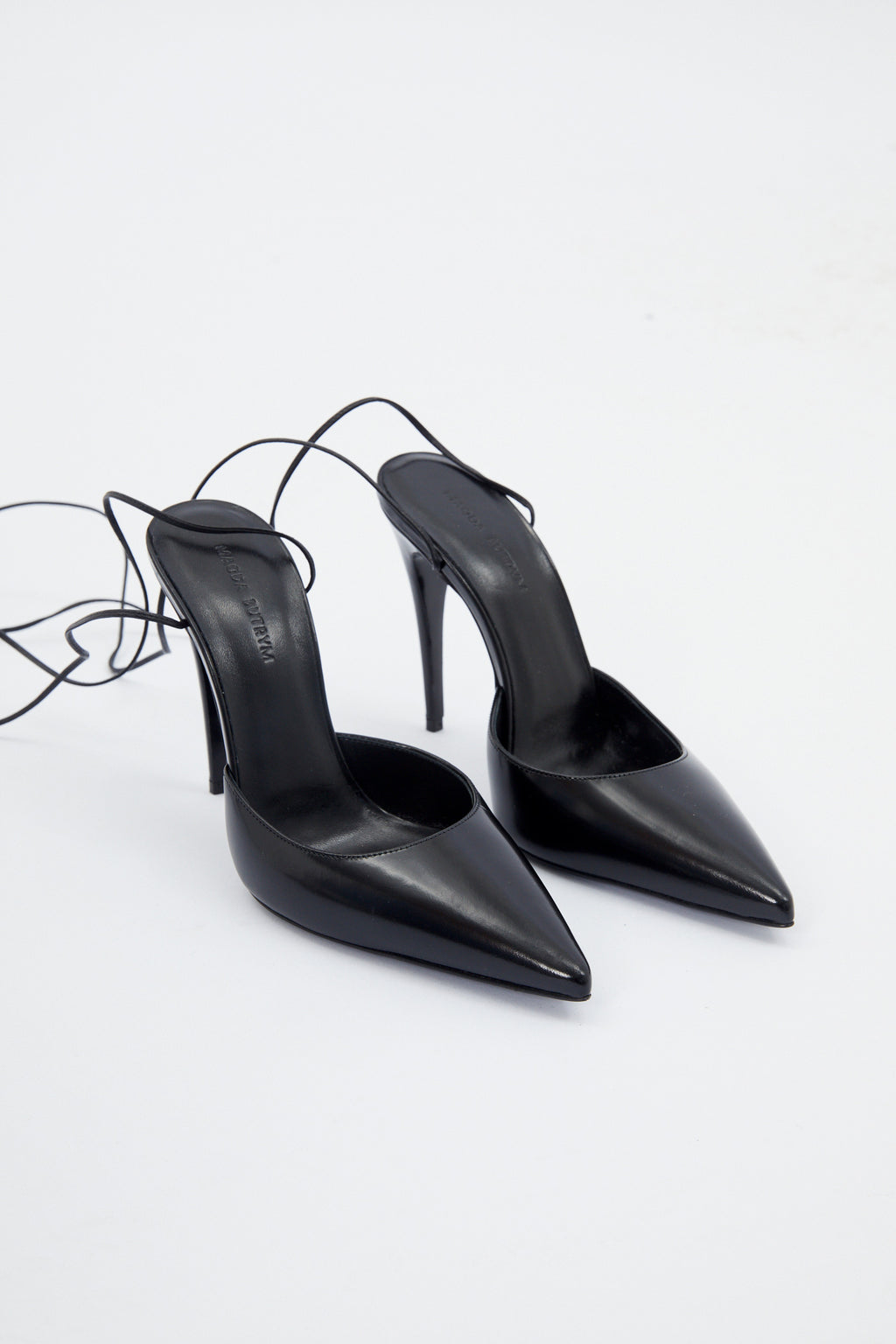 Pointed Toe Black Leather Mule Wrap Pumps - Désordre Boutique