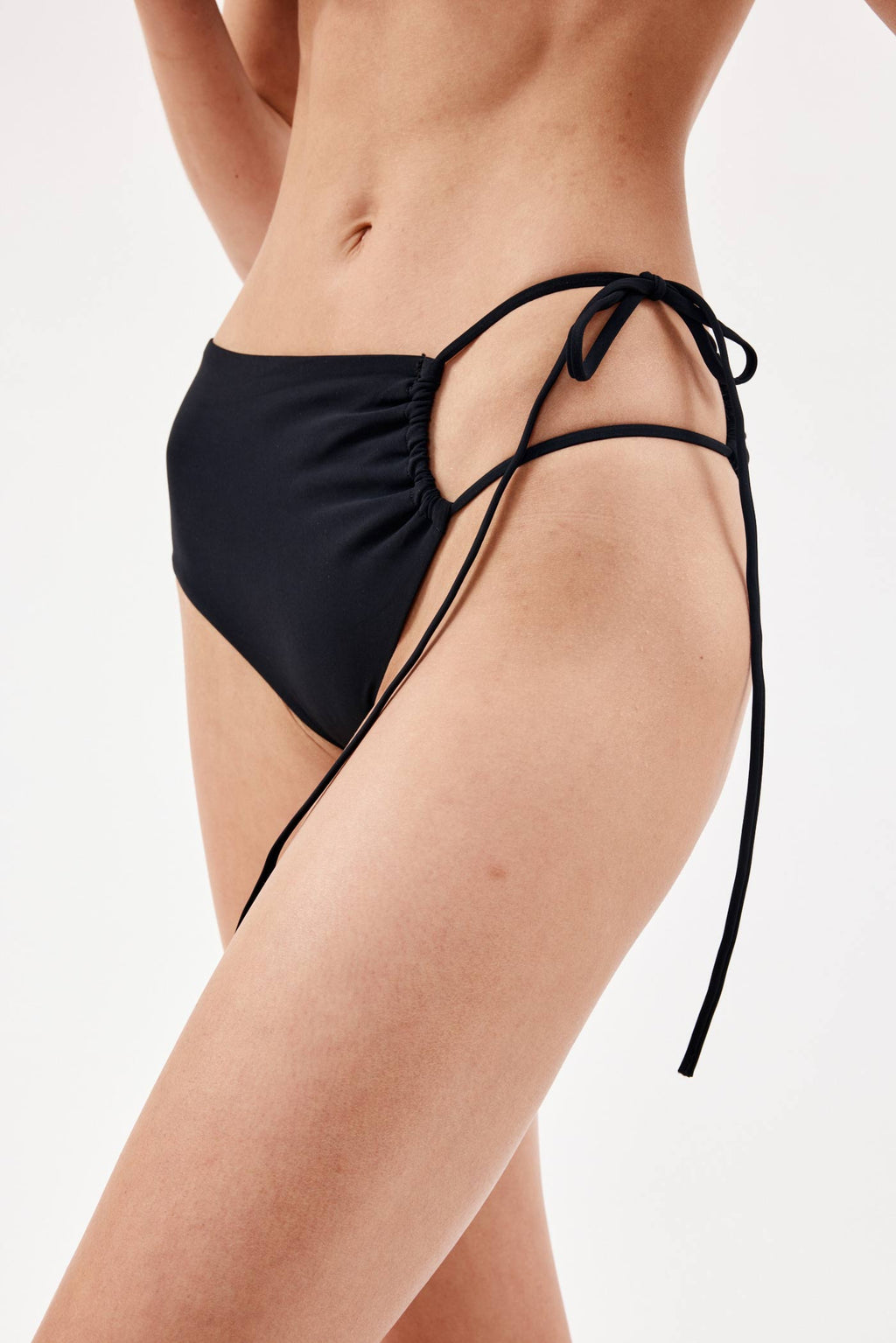 Ruched Side Tie Black High Brief - Désordre Boutique