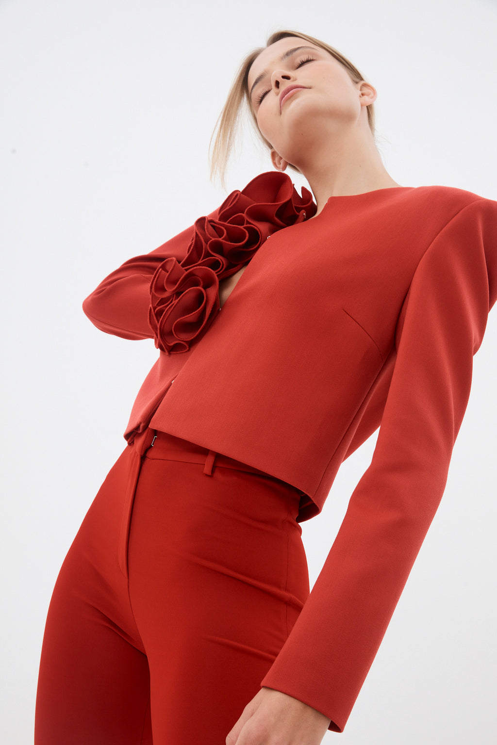 Ruffle Flower Red Blazer - Désordre Boutique