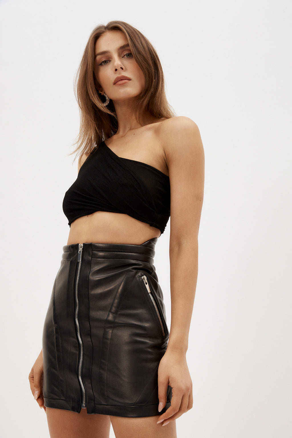 Stitched Black Leather Biker Skirt - Désordre Boutique