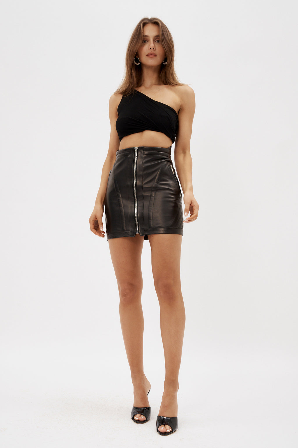 Stitched Black Leather Biker Skirt - Désordre Boutique