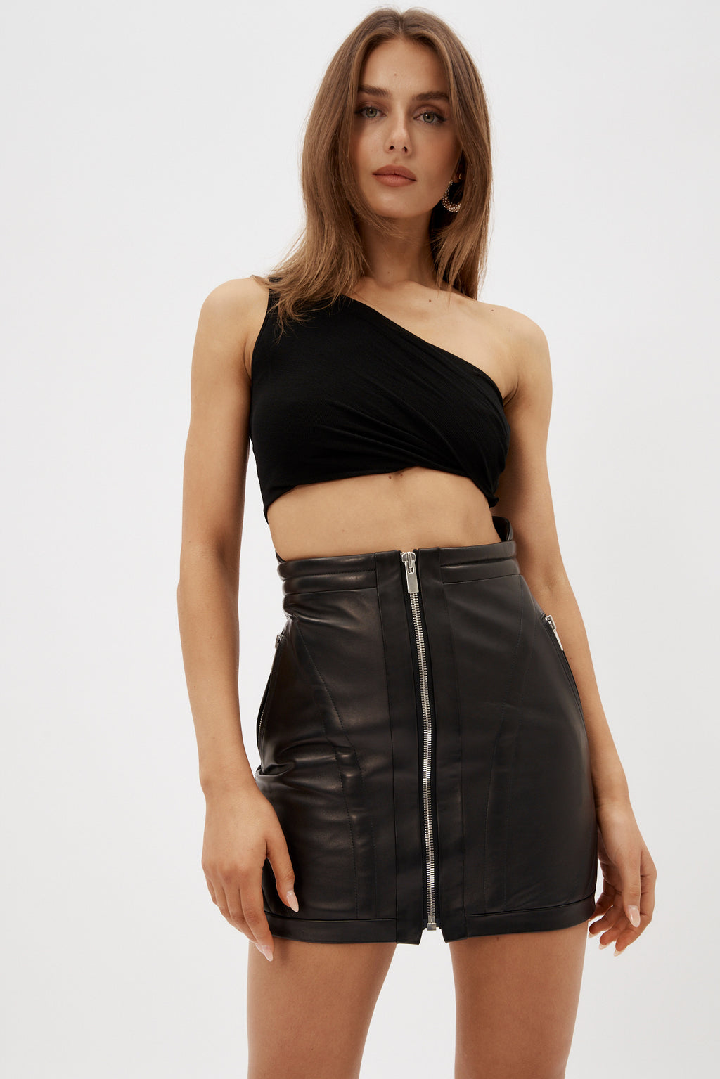 Stitched Black Leather Biker Skirt - Désordre Boutique