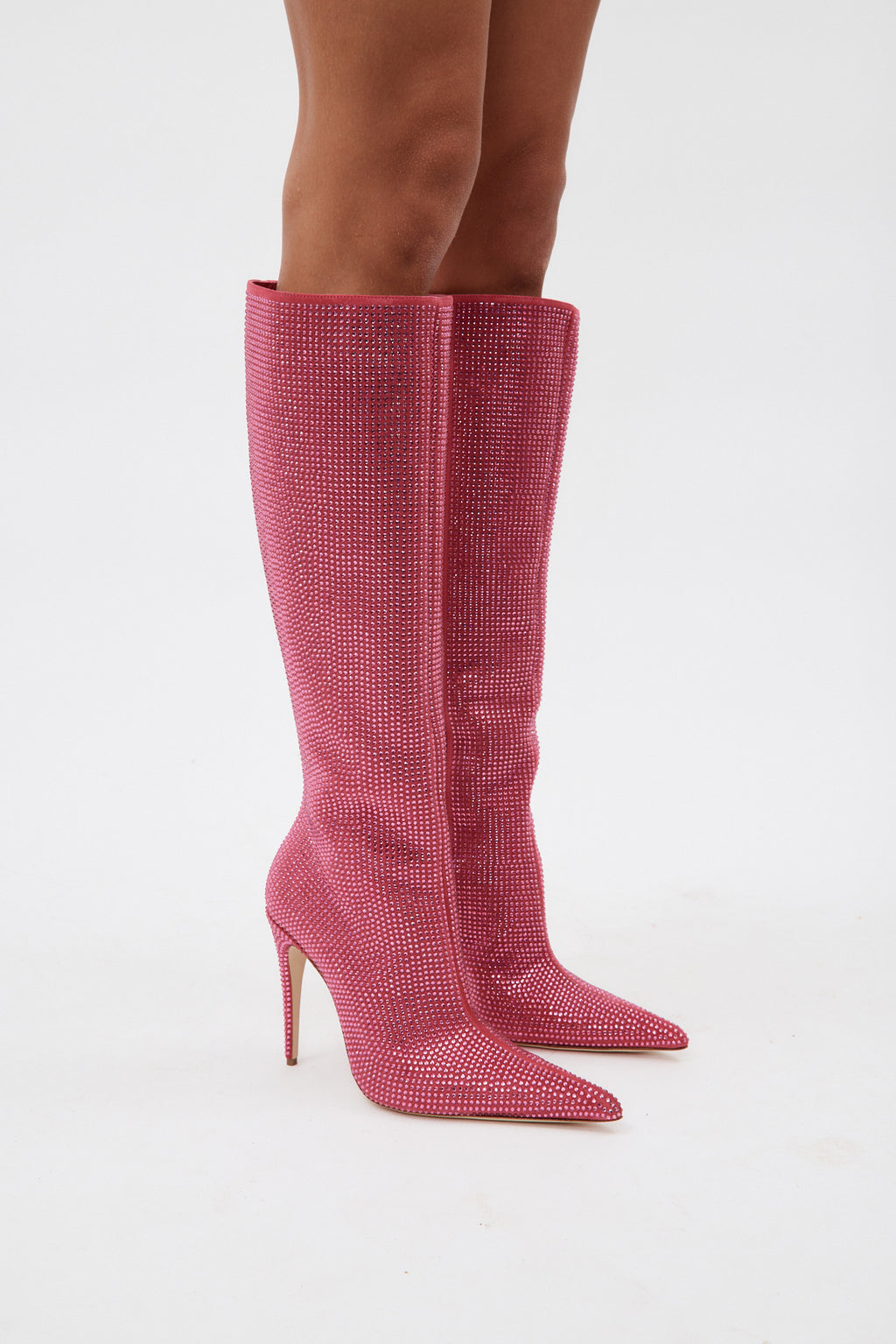 Tall Pointed Toe Pink Diamante Crystal Boots - Désordre Boutique